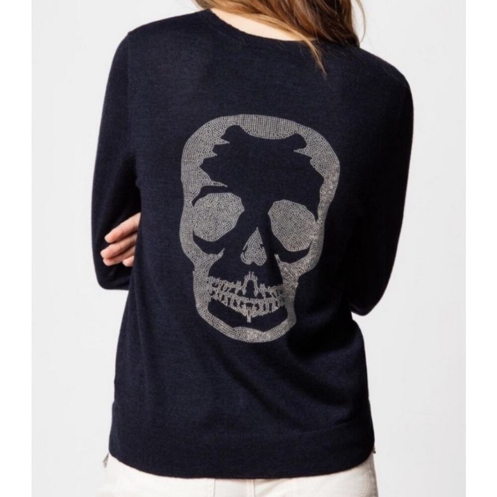 Zadig & Voltire Womens Large Black‎ Miss M Merino Wool Skull Sweater Grunge Emo
